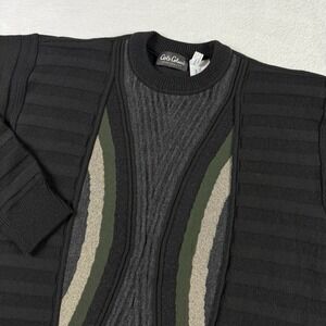 Carlo Colucci Sweater Mens 3XL Black Wool Coogi Style Crew Neck Pullover